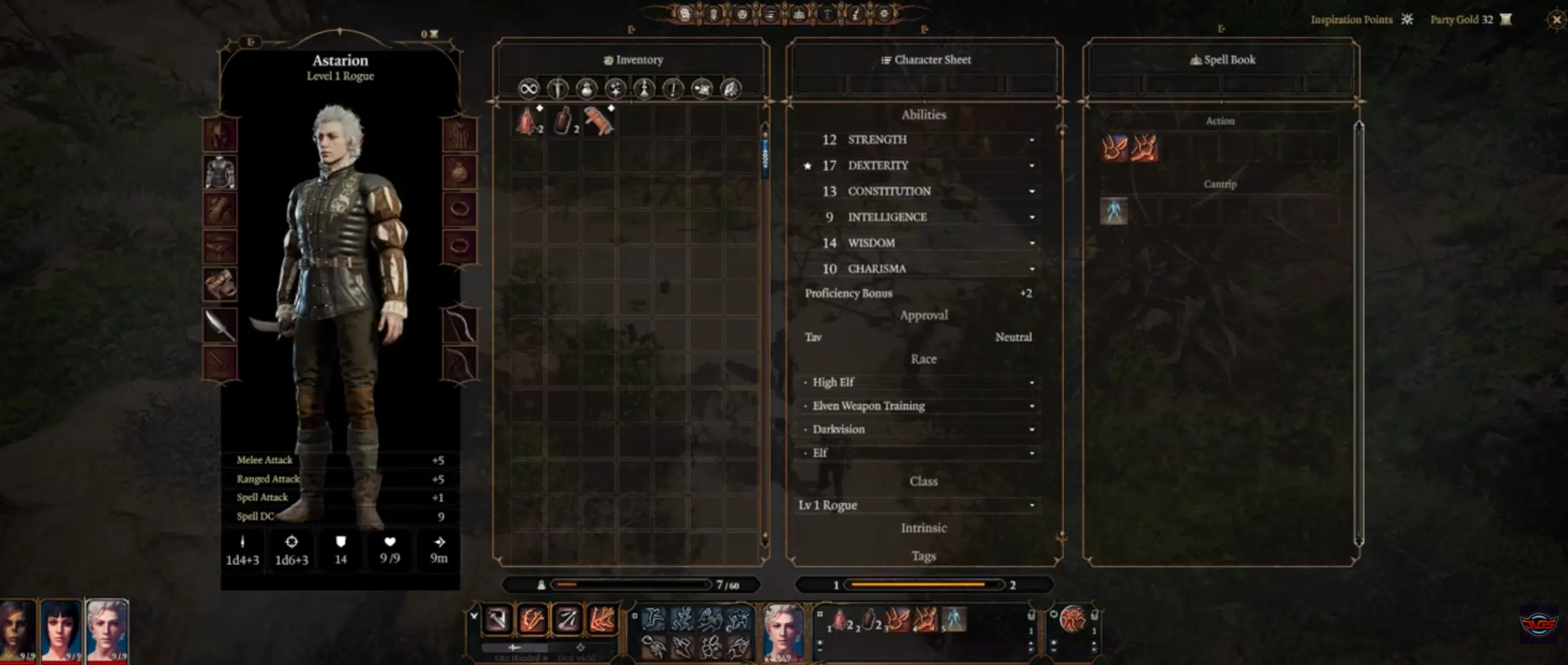 Baldur's Gate 3 - Chapter 1: Default Astarion Loadout: Inventory ...