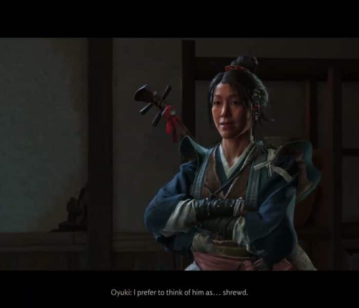 Ghost of Yotei – The Way of The Shamesin: Find Oyuki at the Red Crane Inn: Fujita Eavesdrop Gameplay