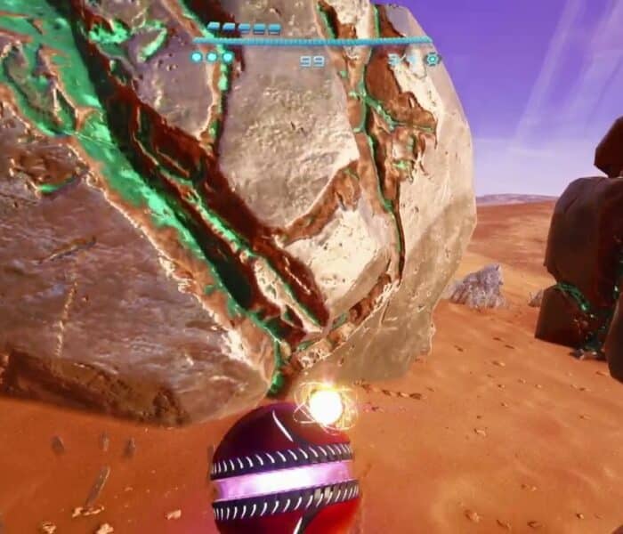 Metroid Prime 4 – Sol Valley: Destroy Large Green Energy Crystal Ore Rocks with Super Bomb Gameplay