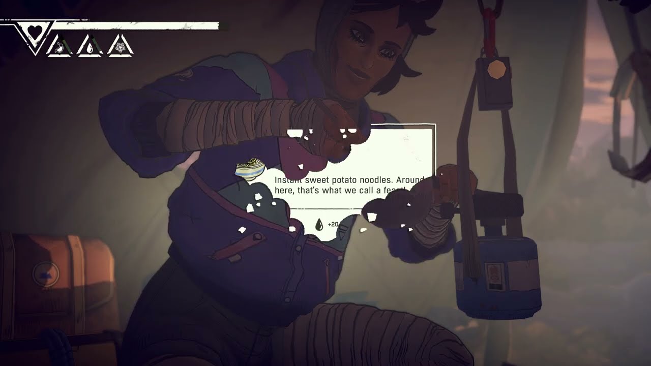 Cairn – Prologue Day 1 Tenzen: Tent: Cook Instant Noodles with Clear Water and Noodles Gameplay