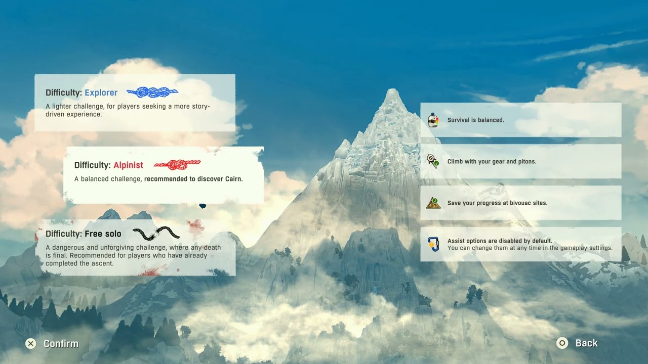 Cairn – Starting Difficulty Option Descriptions: Explorer, Alpinist and Free Solo | Playstation