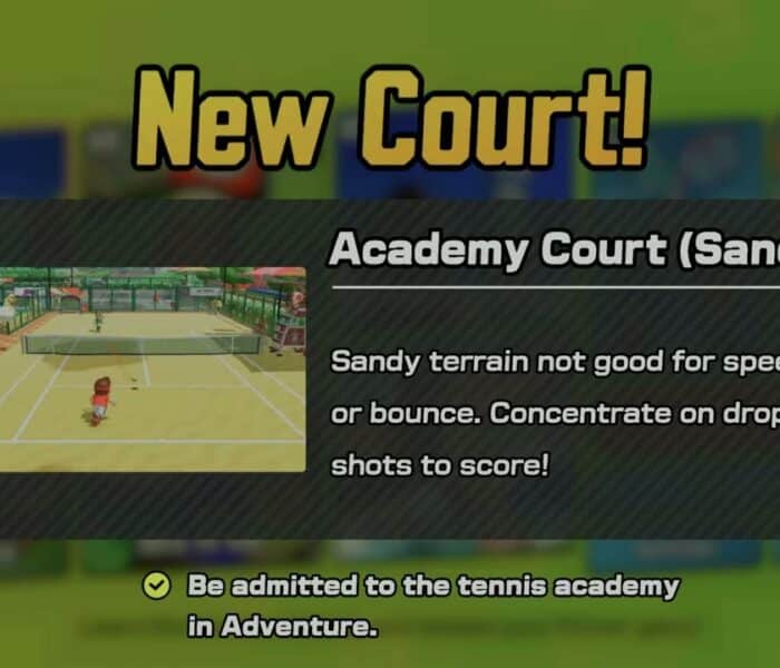 Mario Tennis Fever – New Courts Unlocked via Adventure Mode: Academy Court Mushroom, Sand and Ice