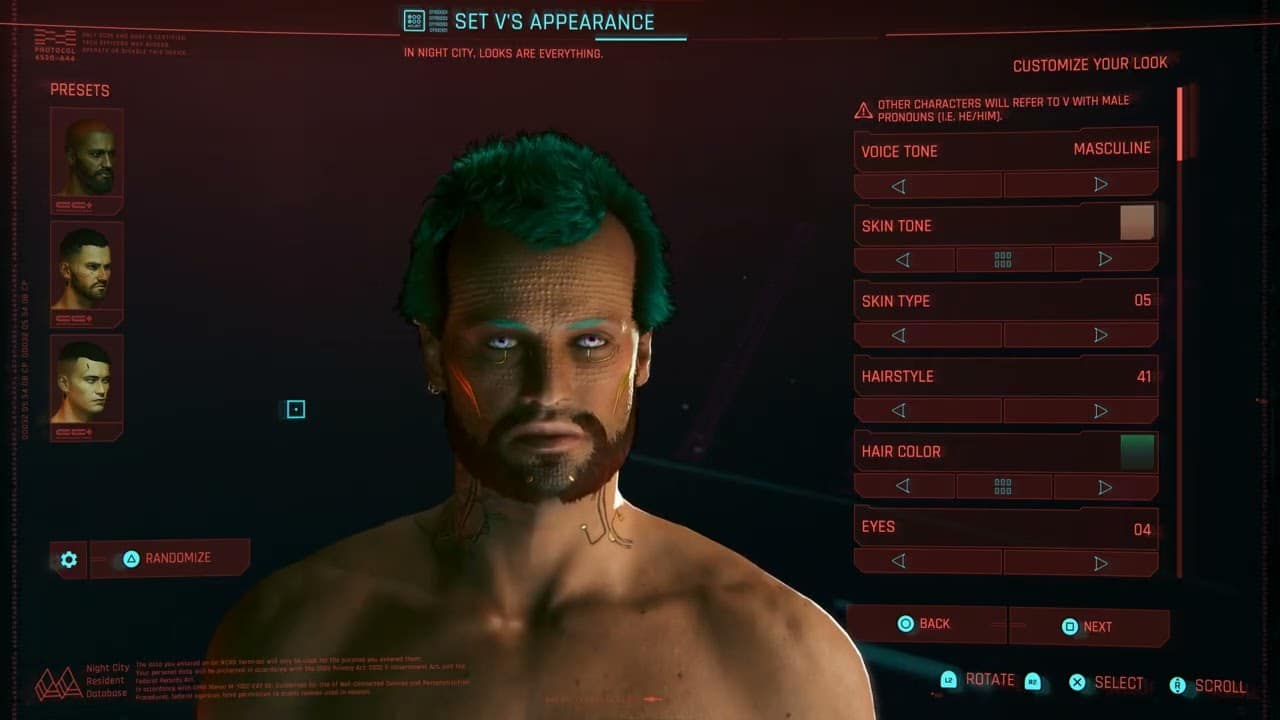 Cyberpunk 2077 – Set Up V: Normal, Corpo, Appearance, Attributes PS5 Pro Ray Tracing Pro