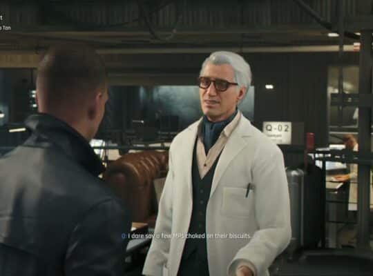 007 First Light – The Needle’s Eye: James Bond Visits Q Lab: Meets Q, Chooses Watch (Q Lens Mode)