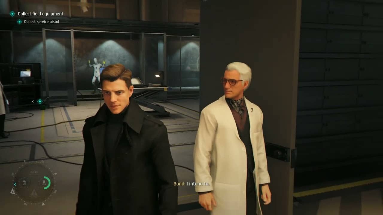 007 First Light – Out of The Ashes: Q Labs: Select Gadget Loadout and Collect Service Pistol