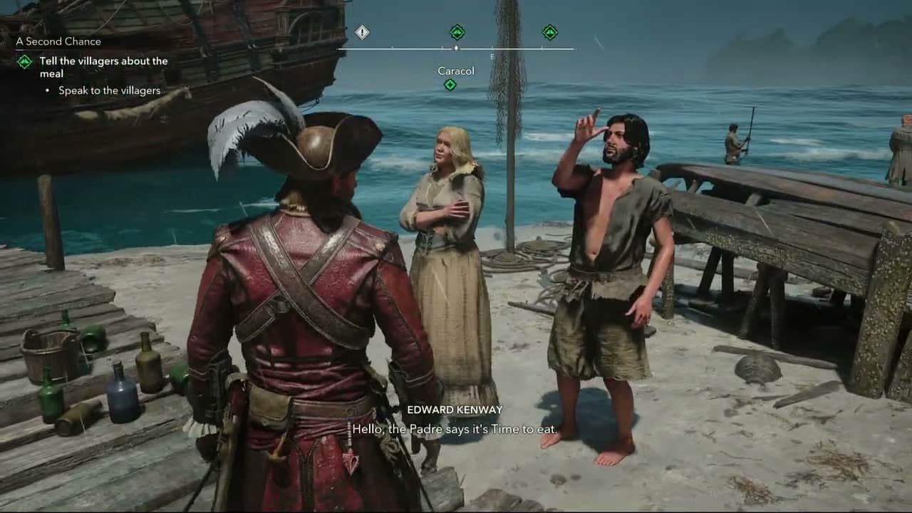 Assassin’s Creed Black Flag Resynced – A Second Chance: Tell The Villagers About The Meal Gameplay