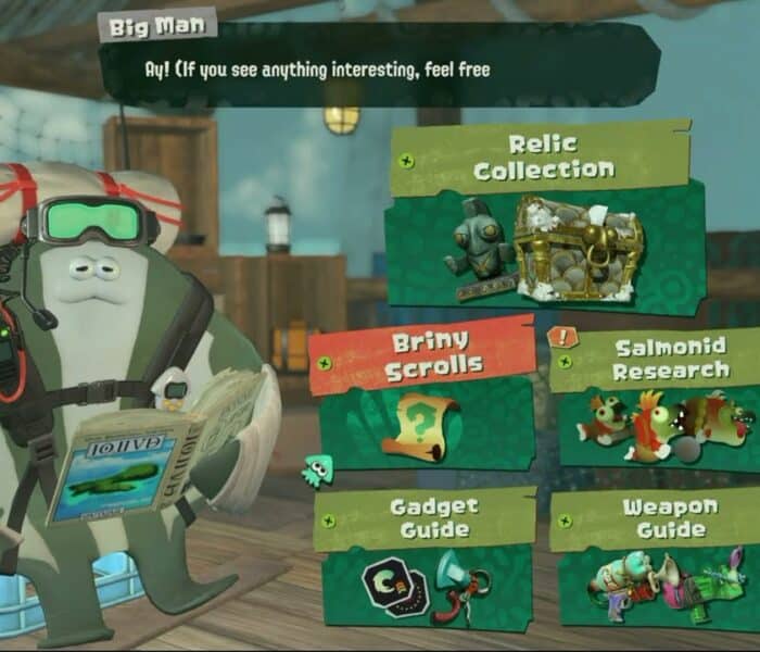 Splatoon Raiders – Hideout Ship: Big Man – Hoard: Briny Scrolls and Salmonid Research