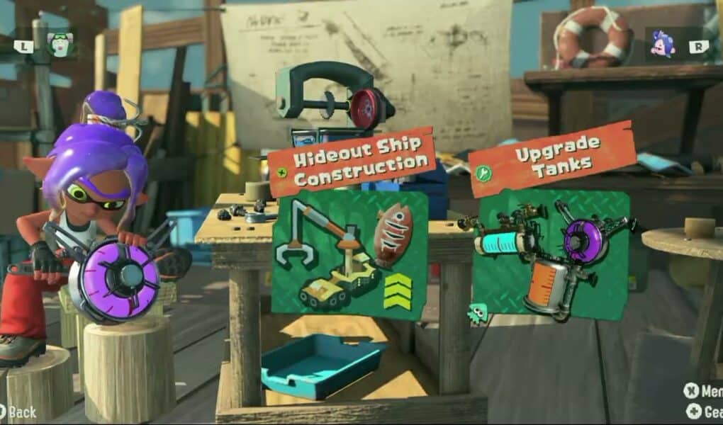 Splatoon Raiders – Hideout Ship: Talk To Deep Cut: Construct Gadget Workshop: Upgrade Gadget Damage