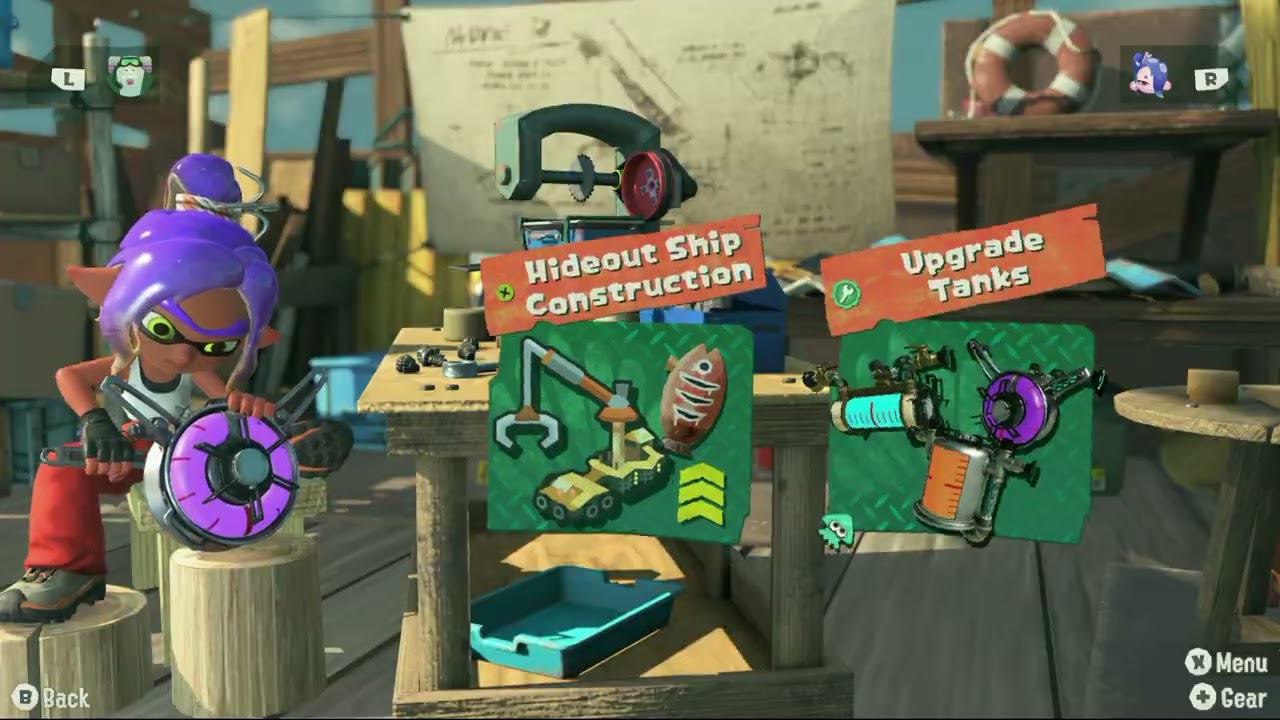 Splatoon Raiders – Hideout Ship: Talk To Deep Cut: Construct Gadget Workshop: Upgrade Gadget Damage
