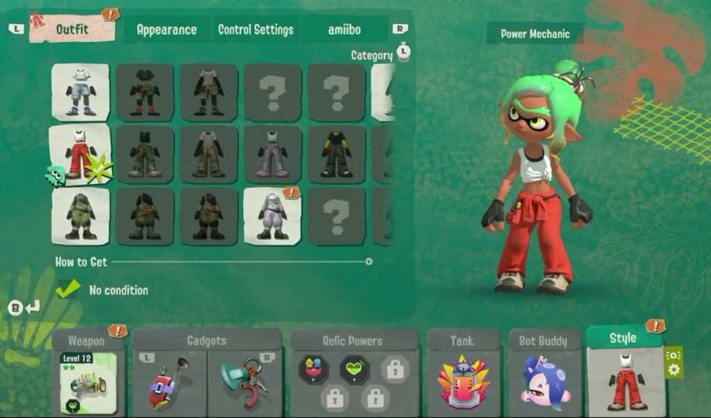 Splatoon Raiders – Hideout Ship: Sparkle Prism Outfit Change Loadout: Weapon and Relics