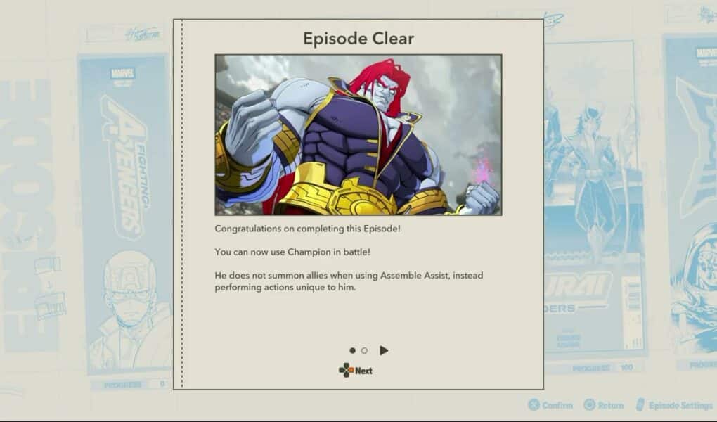 Marvel Tōkon: Fighting Souls – Samurai Outsiders: Episode Clear “Can Now Use Champion” – Message
