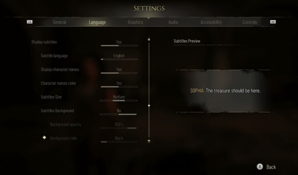 Resonance: A Plague Tale Legacy – Xbox Series X Default Settings: General, Graphics, Accessibility