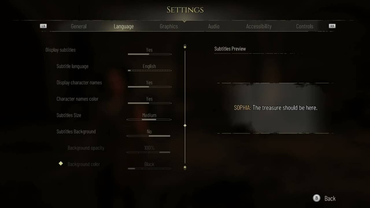 Resonance: A Plague Tale Legacy – Xbox Series X Default Settings: General, Graphics, Accessibility