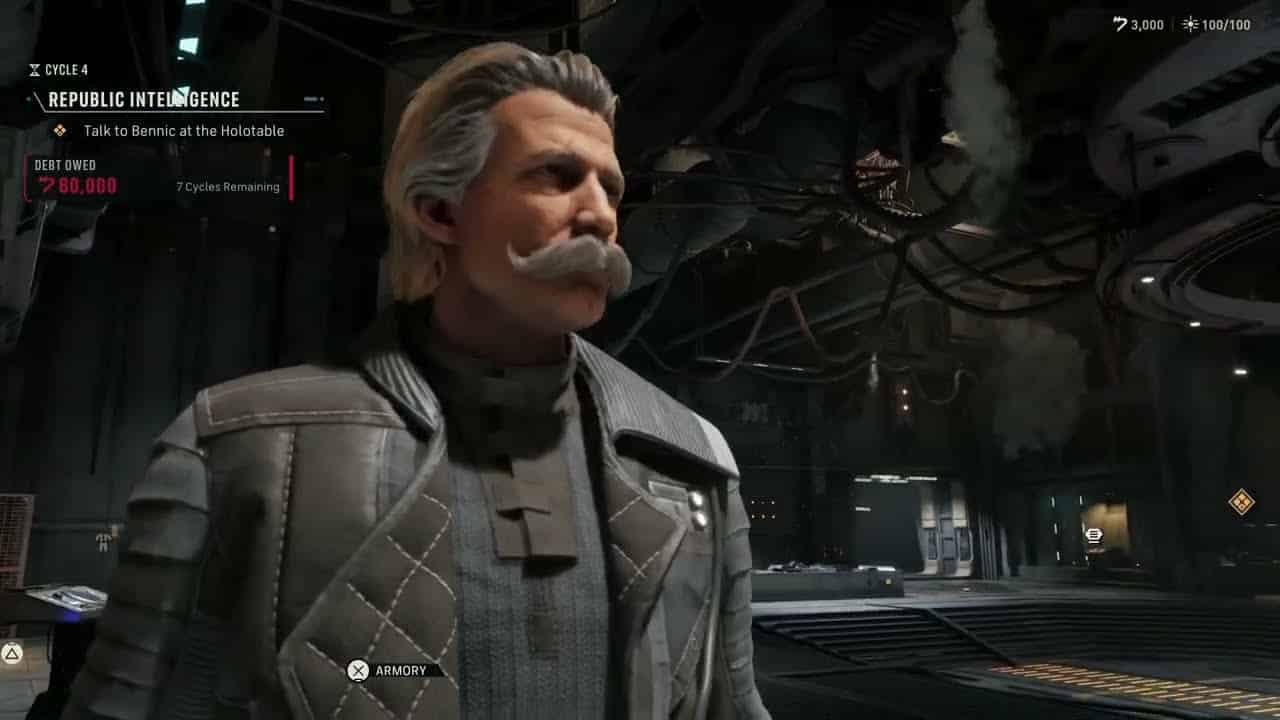 Star Wars Zero Company – The Den Cycle 4: Talk To Bennic Halloren at The Holotable Cutscene