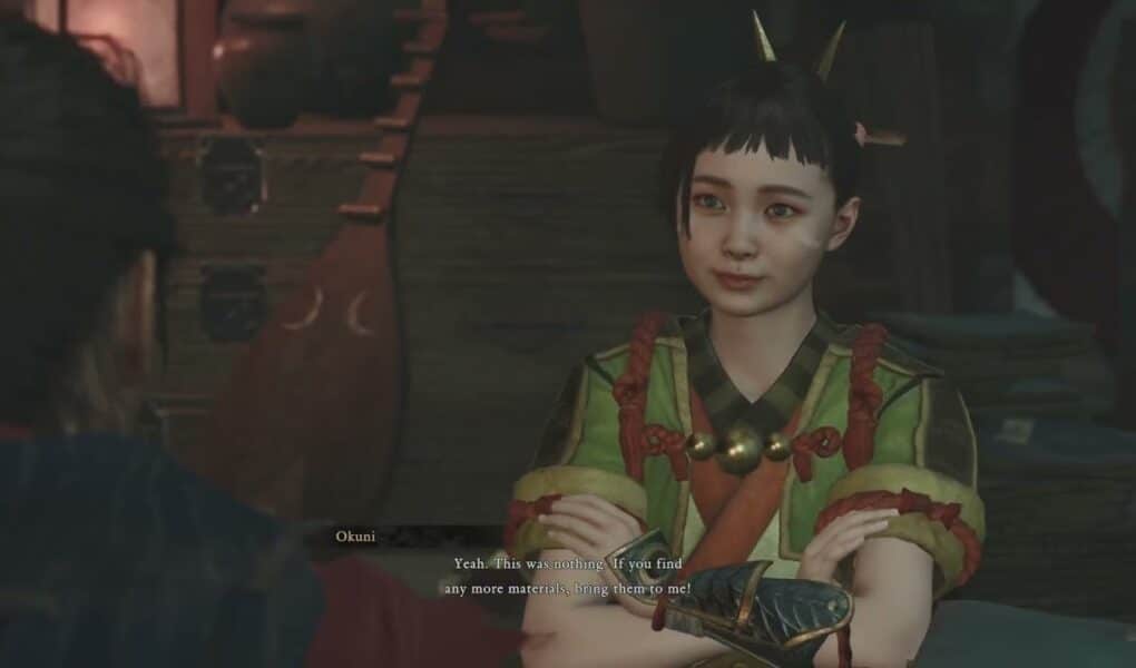 Onimusha: WoTS – Patching Up The Pouch: Hand Over The Materials To Okuni Cutscene | Enhanced Pouch