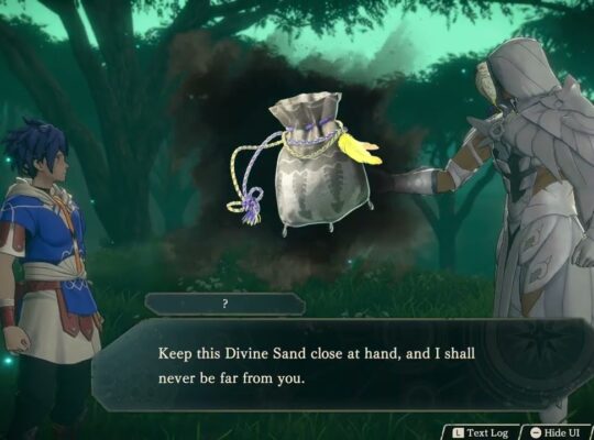 Fire Emblem: Fortune’s Weave – Part 1 Cai’s Path Chapter 1: Eshmel Gives Cai Devine Sand Cutscene