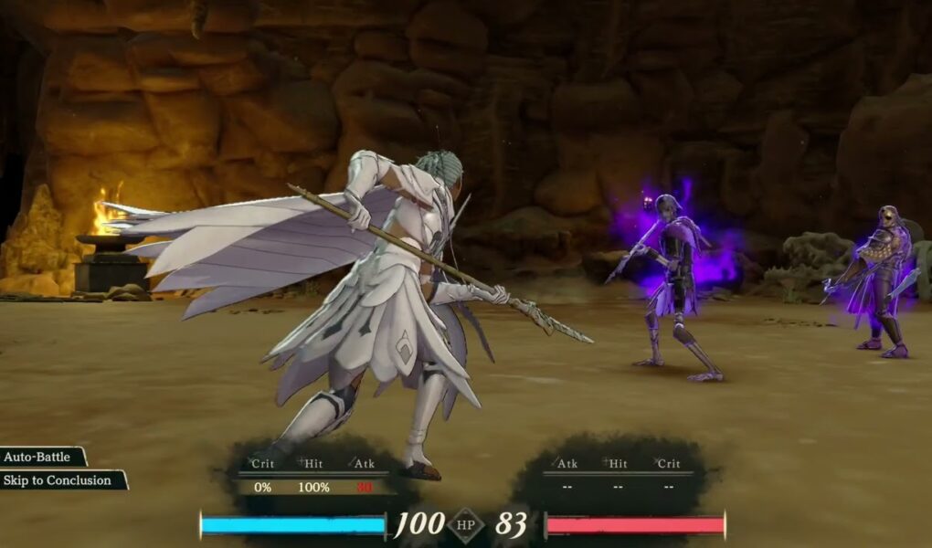 Fire Emblem: Fortune’s Weave – Prologue Chapter 2: Heretic’s Cave: Use Sandworm to Rest, Auto Battle