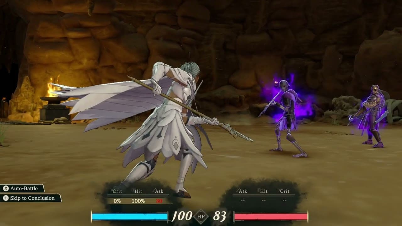 Fire Emblem: Fortune’s Weave – Prologue Chapter 2: Heretic’s Cave: Use Sandworm to Rest, Auto Battle