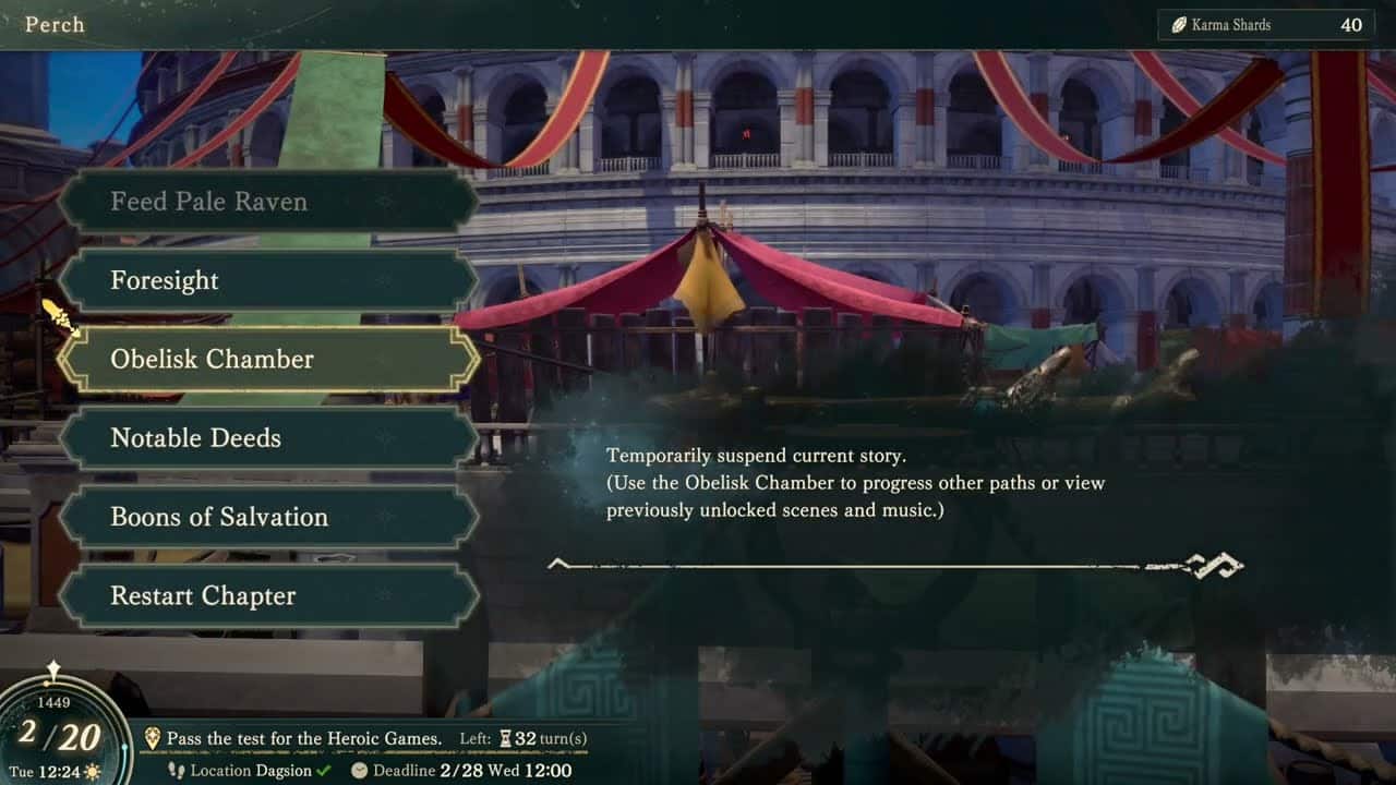Fire Emblem: Fortune’s Weave – Part 1 Cai’s Path Chapter 3: Perch: Notable Deeds (Karma Shards)