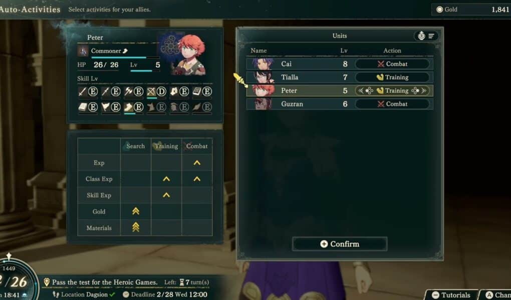 Fire Emblem: Fortune’s Weave – Part 1 Cai’s Path Chapter 3: Skip Ahead: Auto Activities Gameplay