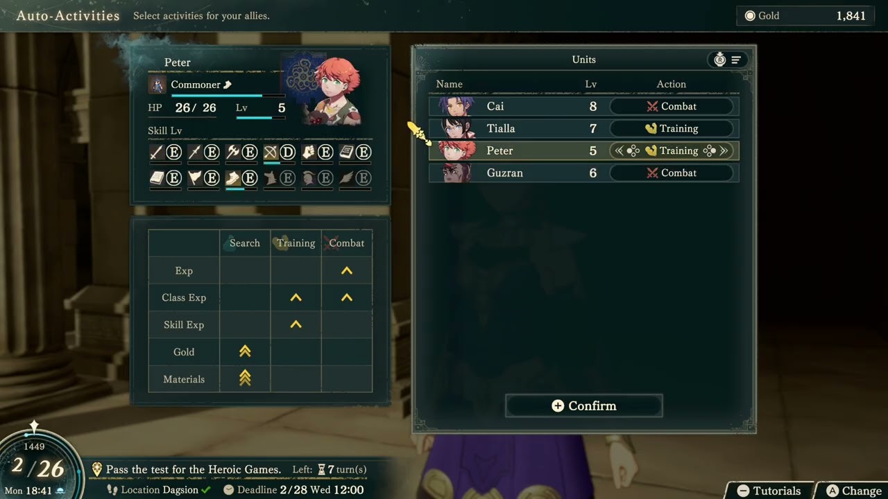 Fire Emblem: Fortune’s Weave – Part 1 Cai’s Path Chapter 3: Skip Ahead: Auto Activities Gameplay