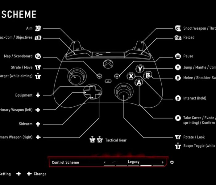 Gears of War: E Day – Xbox Series X Controller Schemes: Default – Modern + Alt – Legacy + Alt