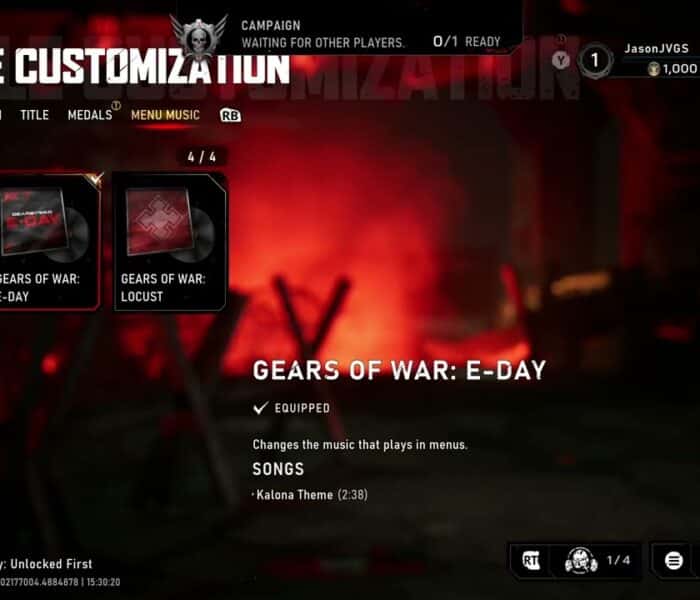 Gears of War: E Day – Profile Customization: Menu Music: Klonoa Theme, Metallica etc