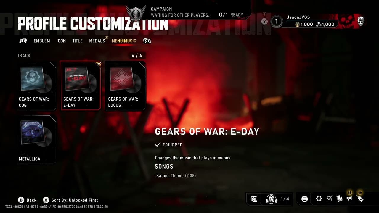 Gears of War: E Day – Profile Customization: Menu Music: Klonoa Theme, Metallica etc