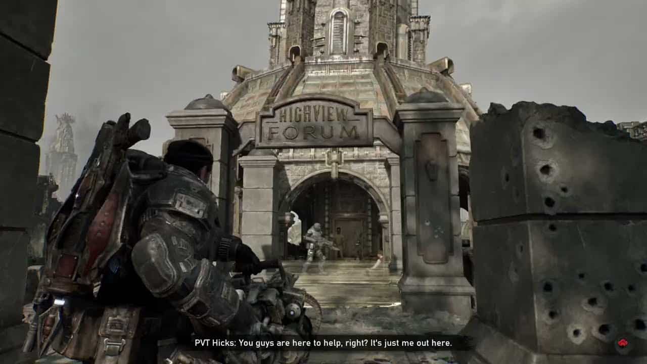 Gears of War: E Day – Act 4 Chapter 1: Clocktower Defense (Secondary Objective) Talk To Pvt Hicks