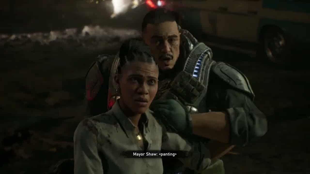 Gears of War: E Day – Act 1 Chapter 4: Kalona City Hall: Brumak Kills Shin Cutscene
