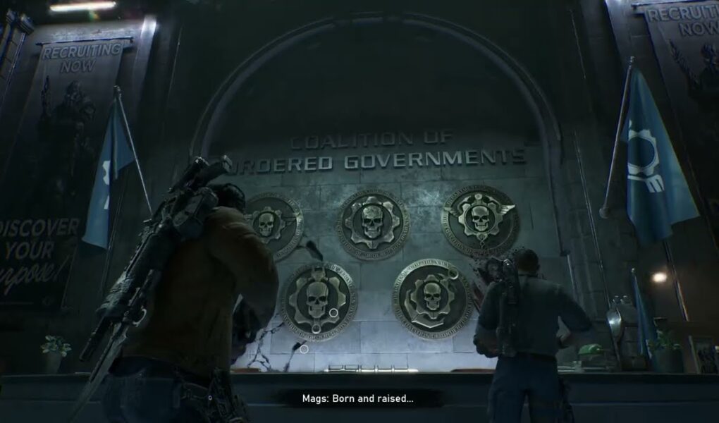 Gears of War: E Day – Act 1 Chapter 2: Look Around The Recruitment Center (Helmet, Boots, Magazine)