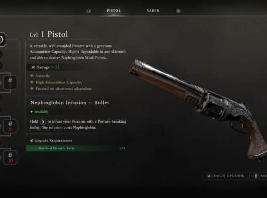 Valor Mortis – Chapter 3: Abandoned Church: Upgrading Weapons at James’ Iron Bench: Pistol and Saber