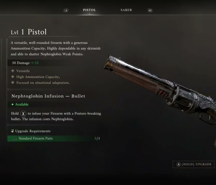Valor Mortis – Chapter 3: Abandoned Church: Upgrading Weapons at James’ Iron Bench: Pistol and Saber