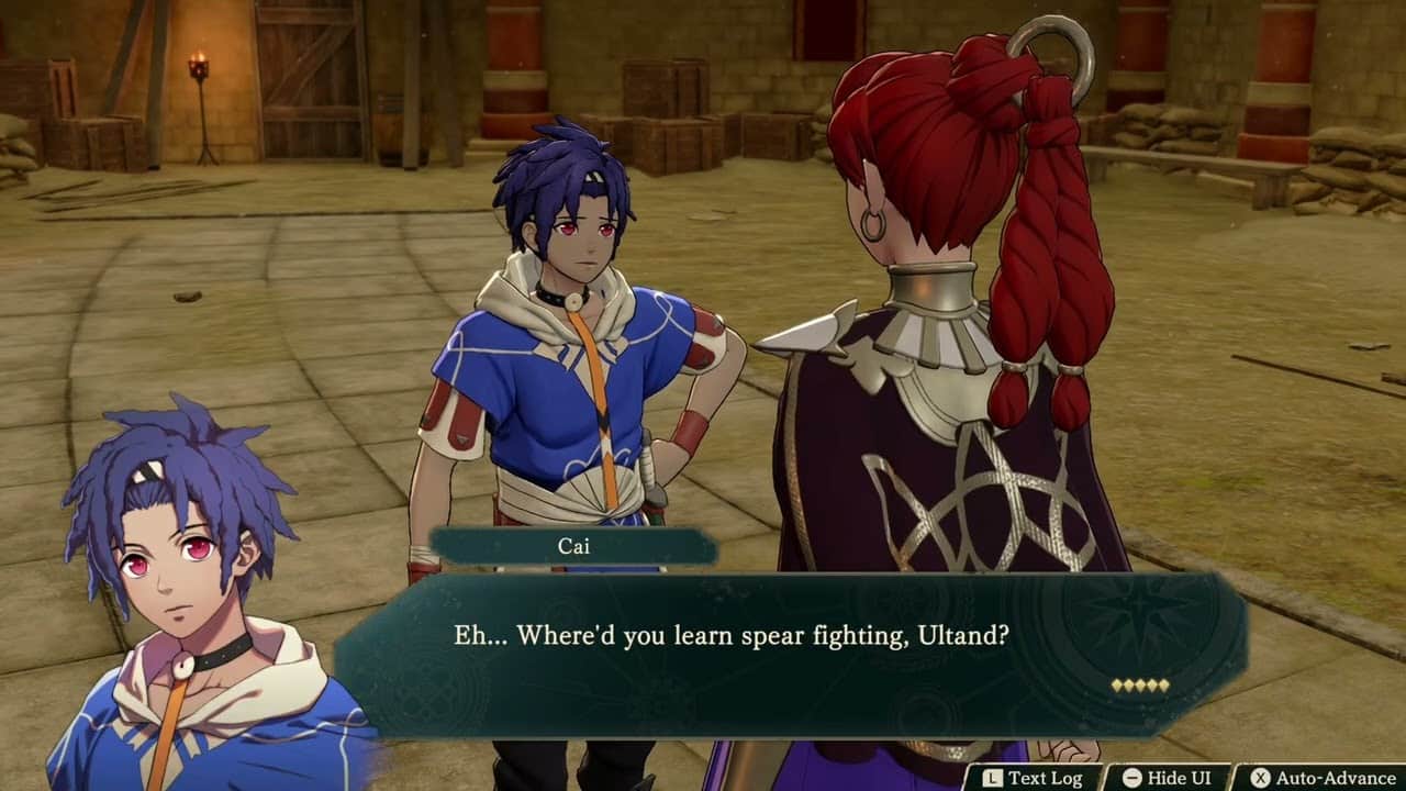 Fire Emblem: Fortune’s Weave – 1 Cai’s Path Ch 8: Support Conversation: Cai & Ultand Spear Training