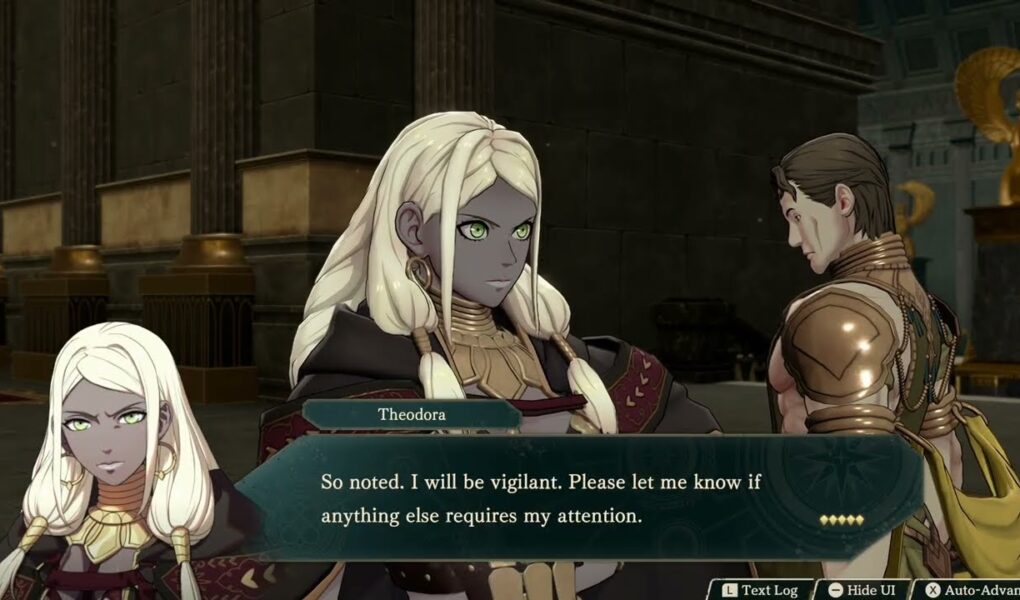 Fire Emblem: Fortune’s Weave – 1 Theodora’s Path Ch 1: 2/2/1446: Meet with Kumos (Sergio Sick, Dyan)