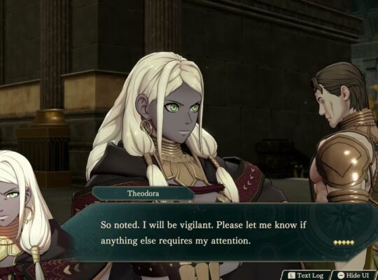 Fire Emblem: Fortune’s Weave – 1 Theodora’s Path Ch 1: 2/2/1446: Meet with Kumos (Sergio Sick, Dyan)