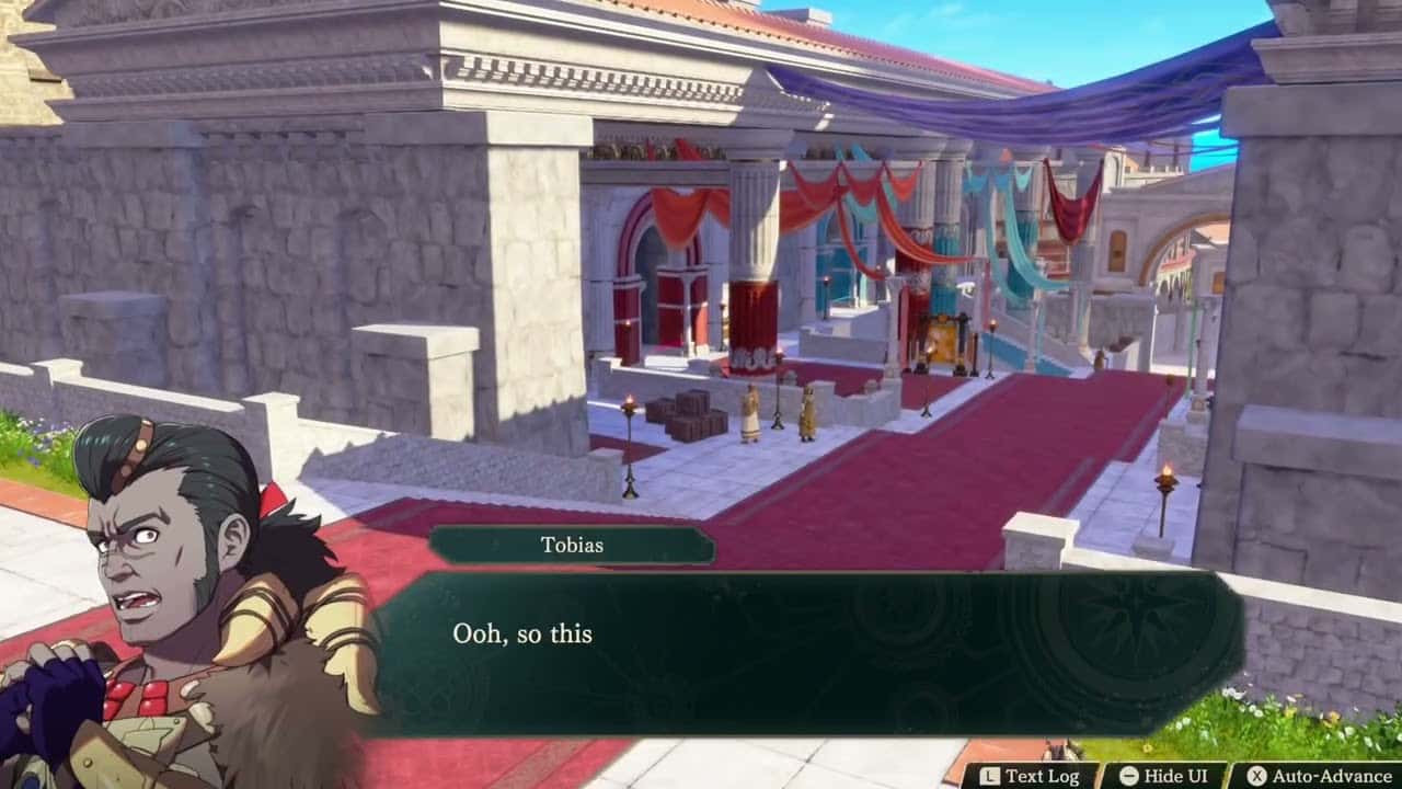 Fire Emblem: Fortune’s Weave – 1 Theodora’s Path Ch 3: Head To Aurora’s Temple: Temple Row Cutscene