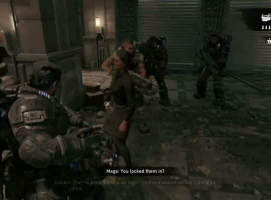 Gears of War: E Day – Act 2 Chapter 2: Enter Bank of Tyrus: Talk To Employee – Follow Bank Manager