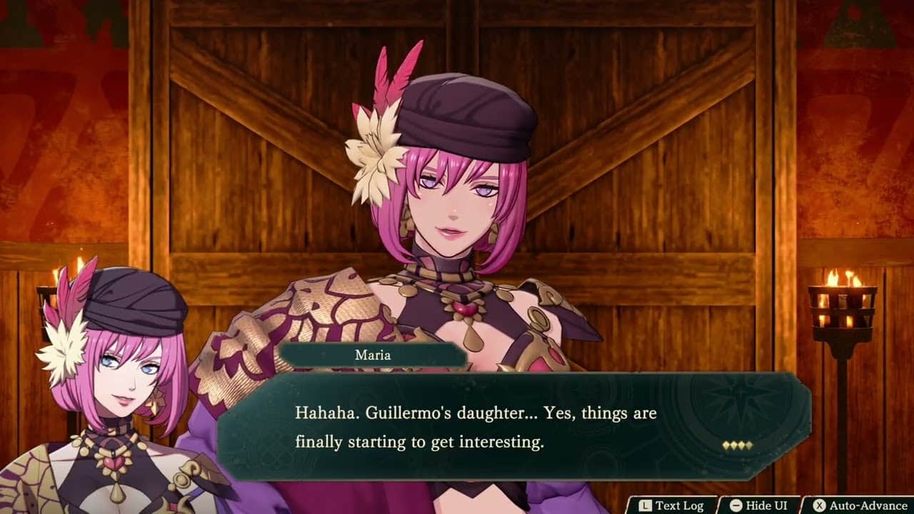 Fire Emblem: Fortune’s Weave – 1 Leda Path Ch 1: Maria Watches Leda “Guillermo’s Daughter” Cutscene