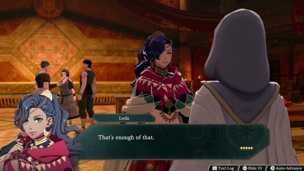 Fire Emblem: Fortune’s Weave – 1 Leda Path Ch 4: Head To The Tavern: Leda Meets Aswan Cutscene